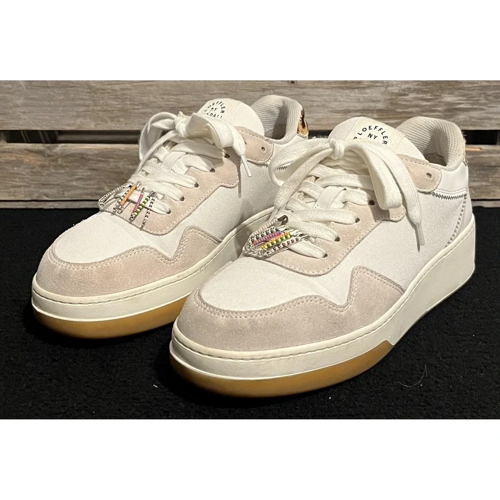 Loeffler Randall Gia Sneakers 7.5 Cream‎ Suede Canvas Leopard Beaded Portugal